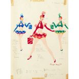 MICHAEL BRONZE (BRITISH, 1916-1979): TWO SIGNED DRAWINGS OF COSTUME DESIGNS FOR MURRAY'S CABARET ...