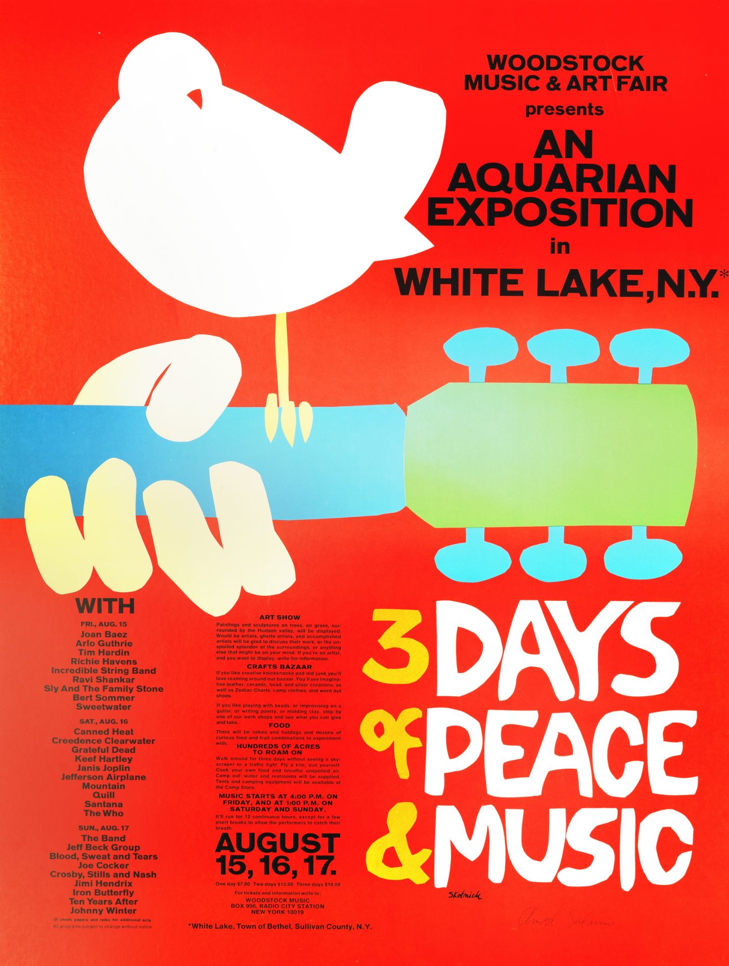 Woodstock: A poster signed by Arnold Scolnick, 1969,