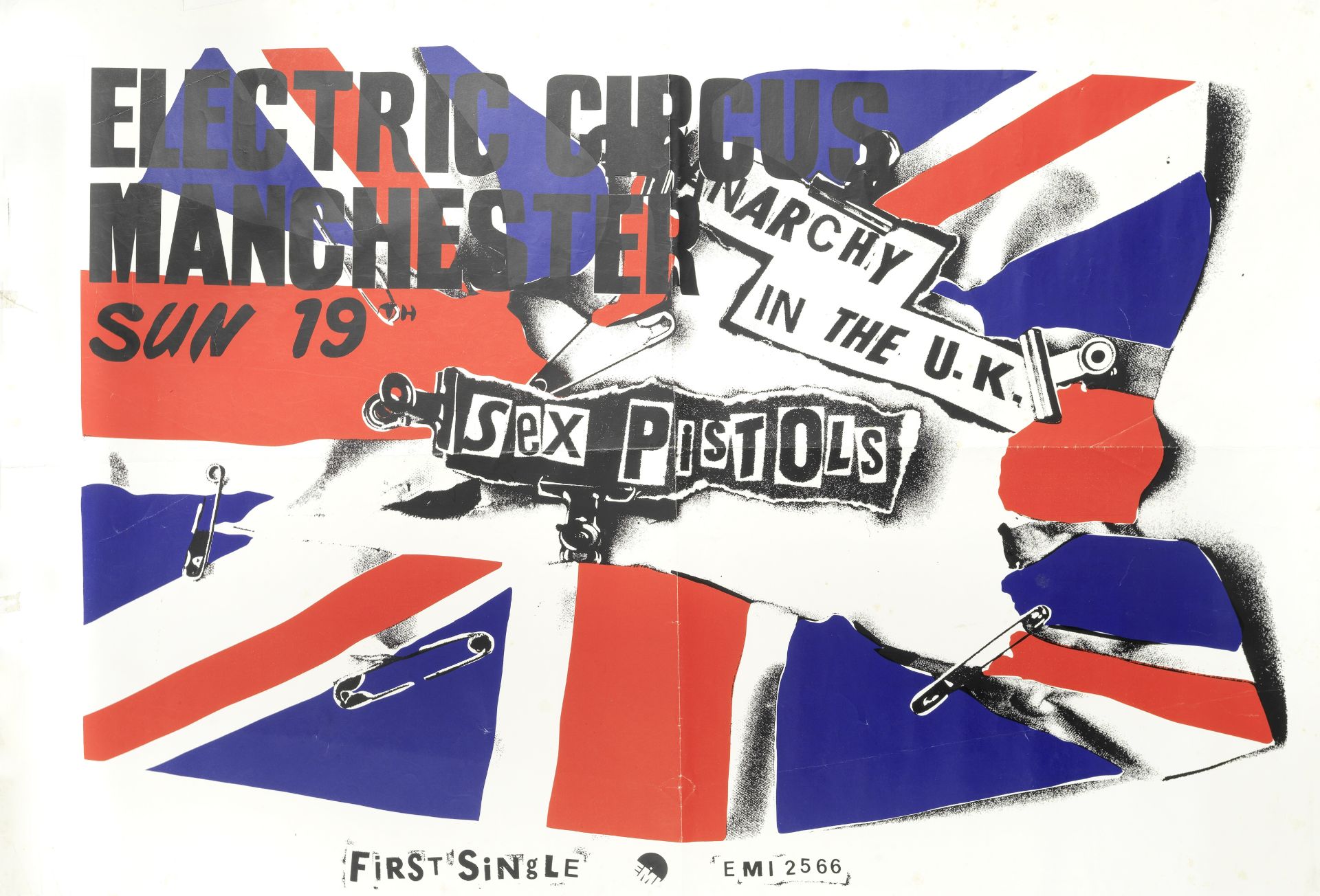 Sex Pistols: A poster for the Sex Pistols at the Electric Circus, Manchester, 19th December, 1976,