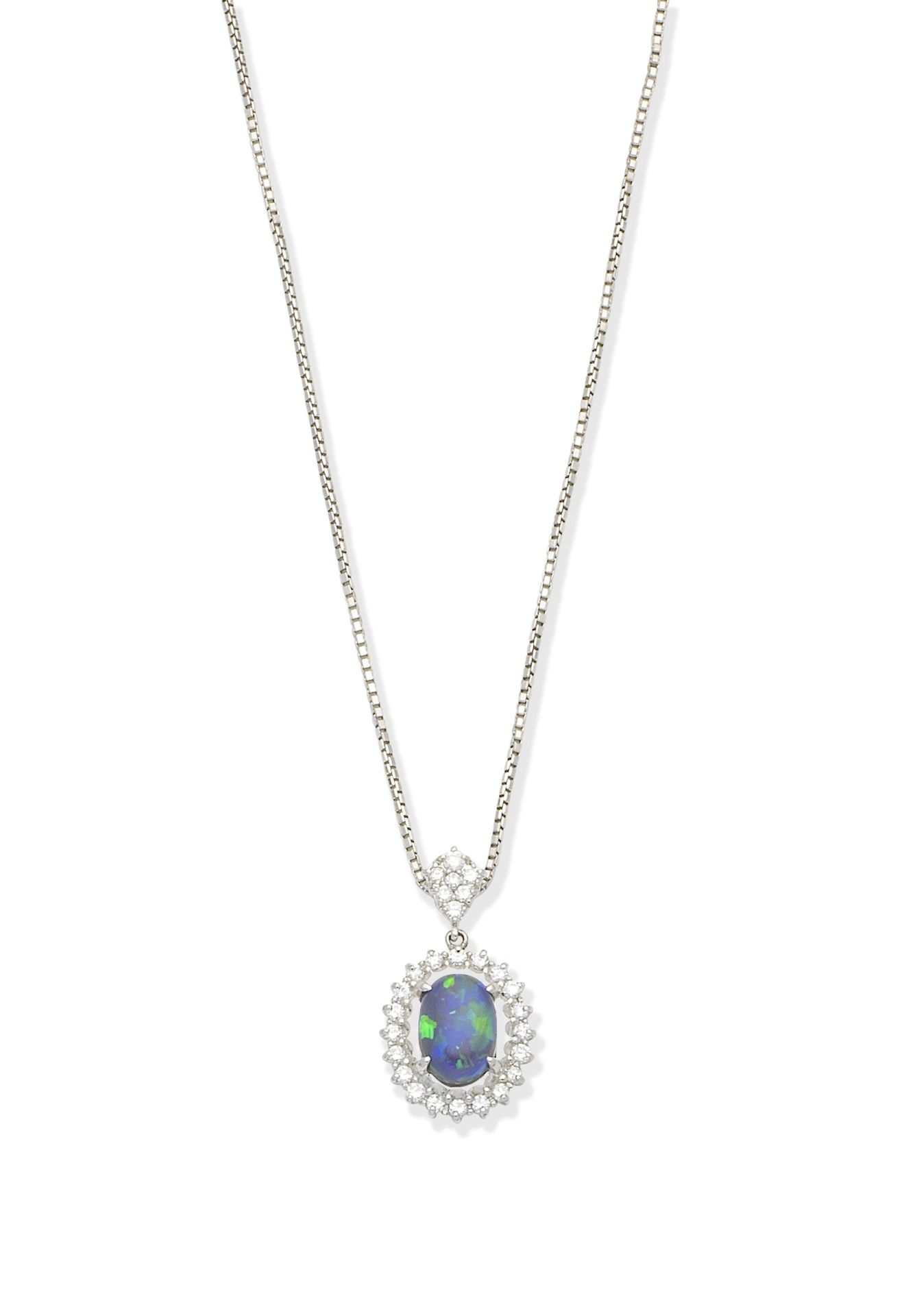 Opal and diamond pendant necklace