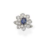 Sapphire and diamond flower ring