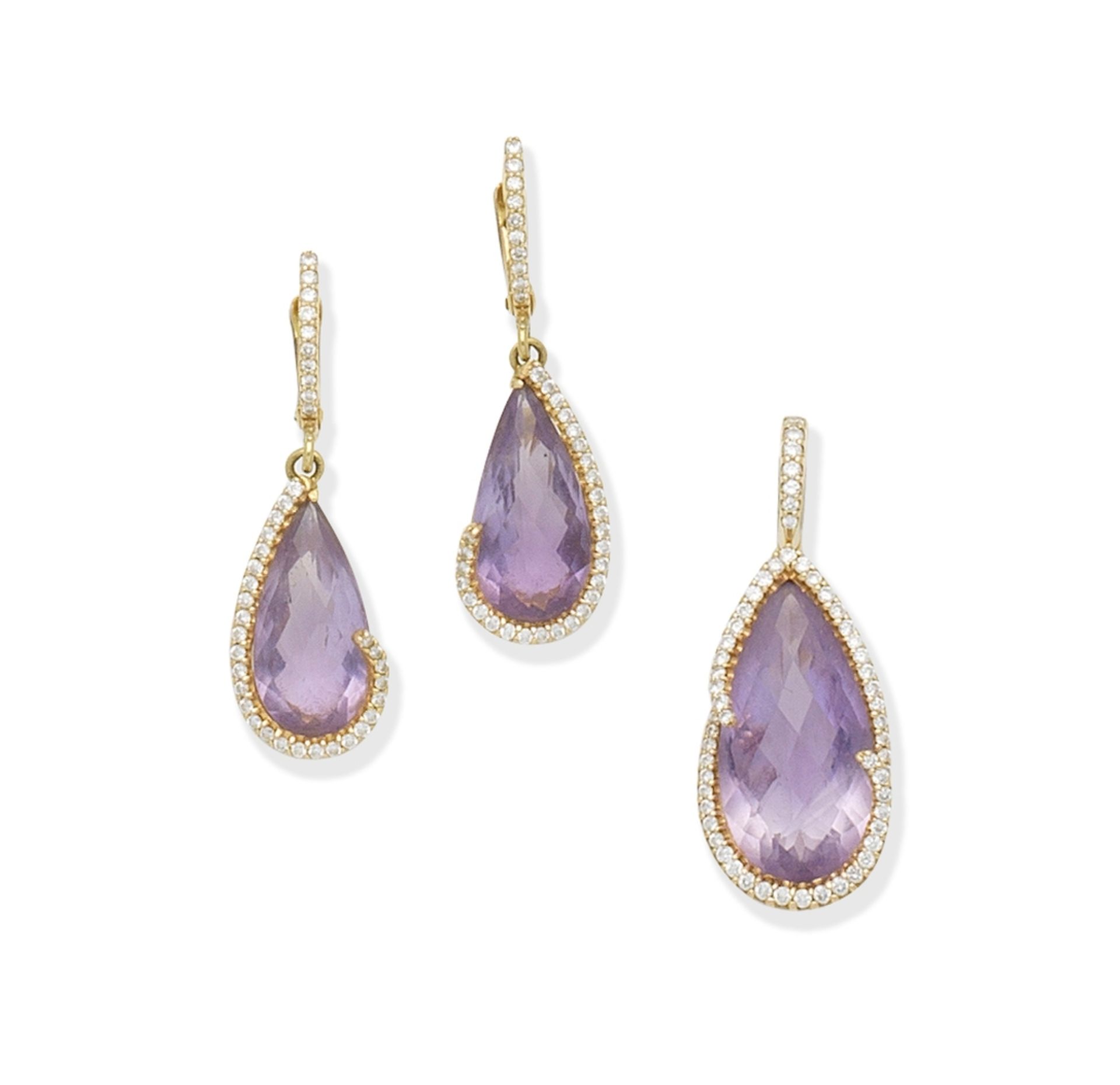 SETTE: Amethyst and diamond earrings and pendant (2)