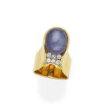 Star sapphire and diamond ring