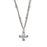 Moonstone, mother-of-pearl and diamond cross pendant necklace