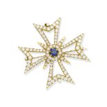 Diamond and sapphire maltese cross brooch/pendant