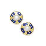 Enamel and cultured mabé pearl earrings