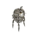 Diamond and pearl floral and foliate brooch