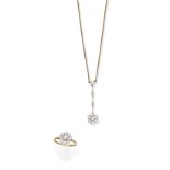 Diamond floral cluster ring and pendant necklace