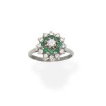 Emerald and diamond cluster ring