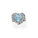 Aquamarine and diamond cluster ring diamonds approx 0.80cts total