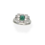 Emerald and diamond plaque ring,