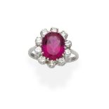 Pink tourmaline and diamond ring