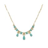 Turquoise and diamond fringe necklace