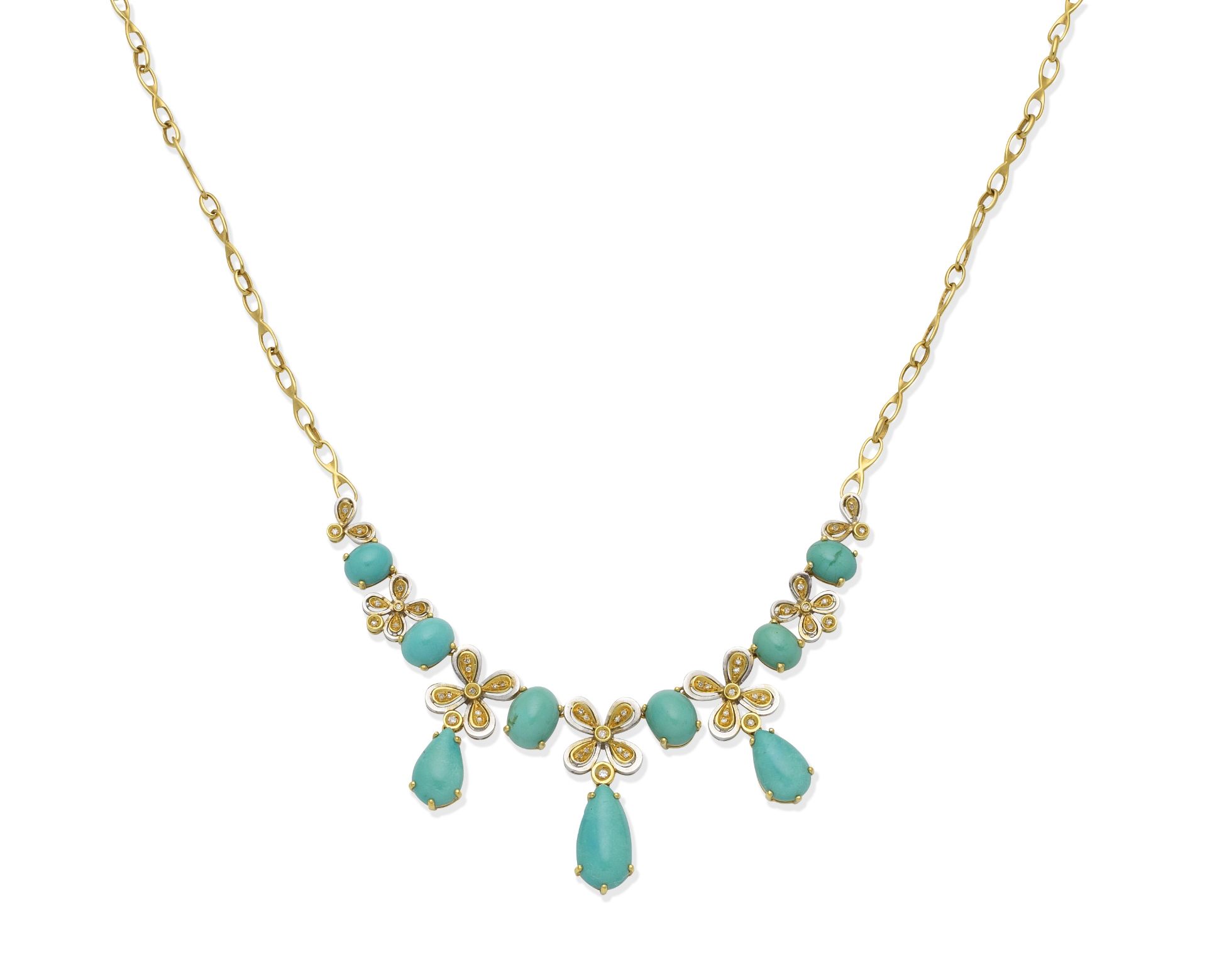 Turquoise and diamond fringe necklace