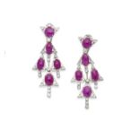 Ruby and diamond pendent earclips
