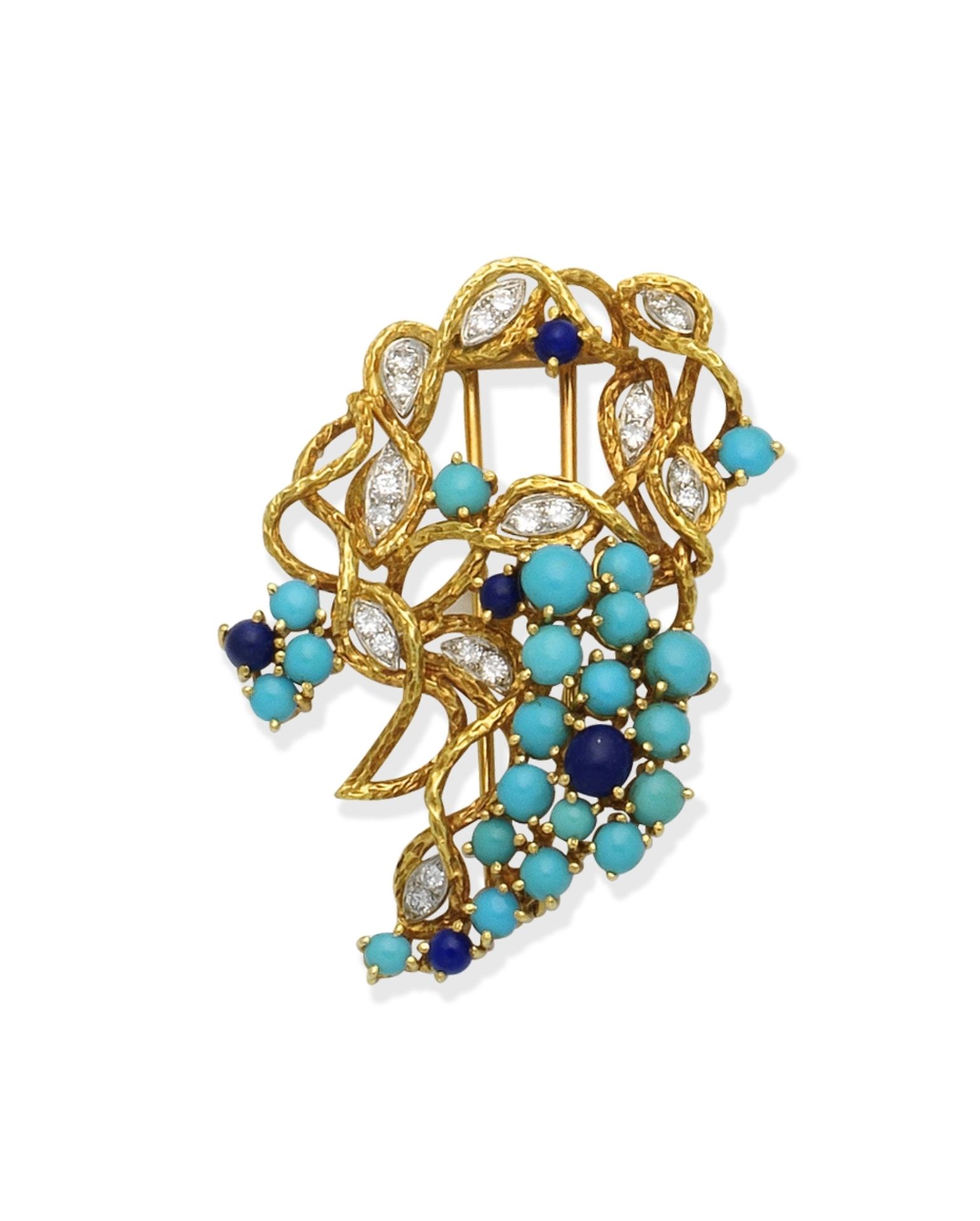 Gem-set and diamond clip brooch, circa 1960