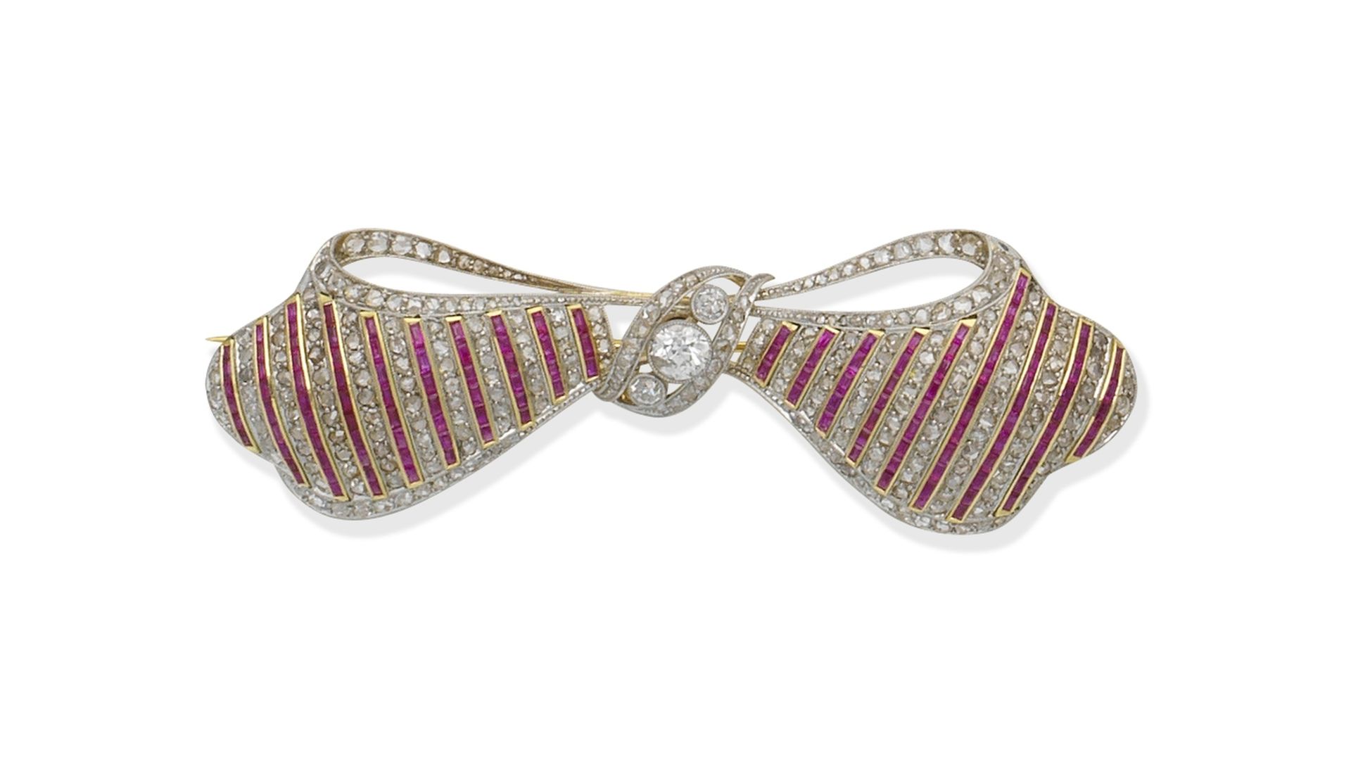 Ruby and diamond bow brooch