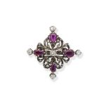 Ruby and diamond brooch/pendant, pink sapphire and diamond cluster ring (2)