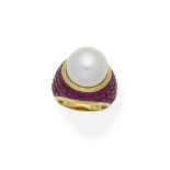 Ruby and cultured pearl dress ring