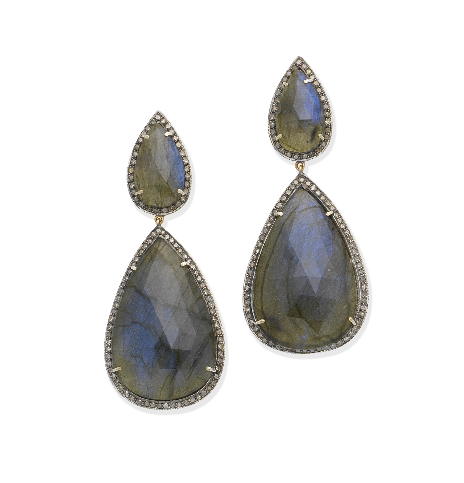 Labradorite and diamond pendent earrings