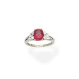 Red spinel and diamond ring