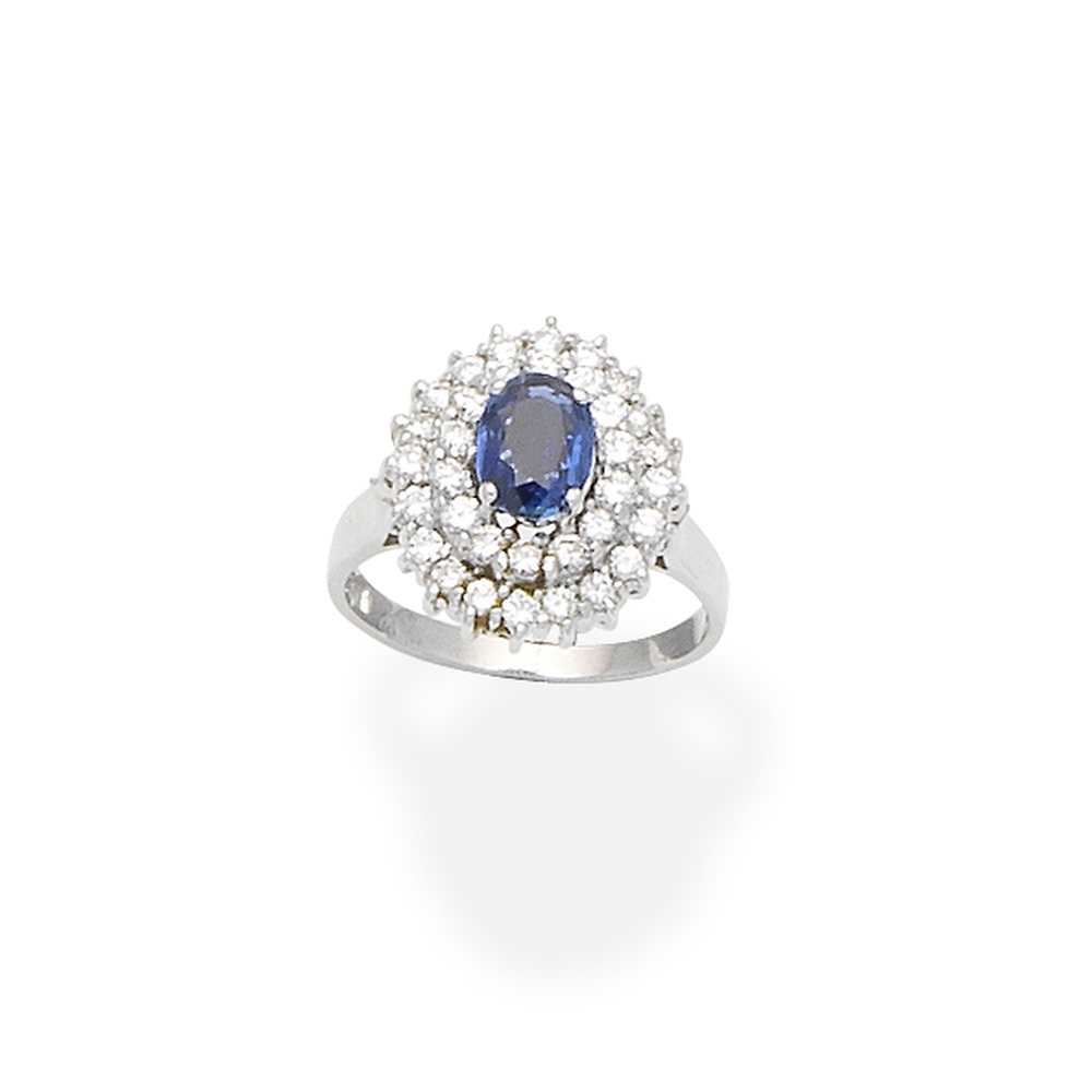 Sapphire and Diamond Cluster Ring