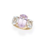 Kunzite, aquamarine and diamond ring