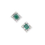 Emerald and diamond earclips