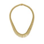 A gold fringe necklace