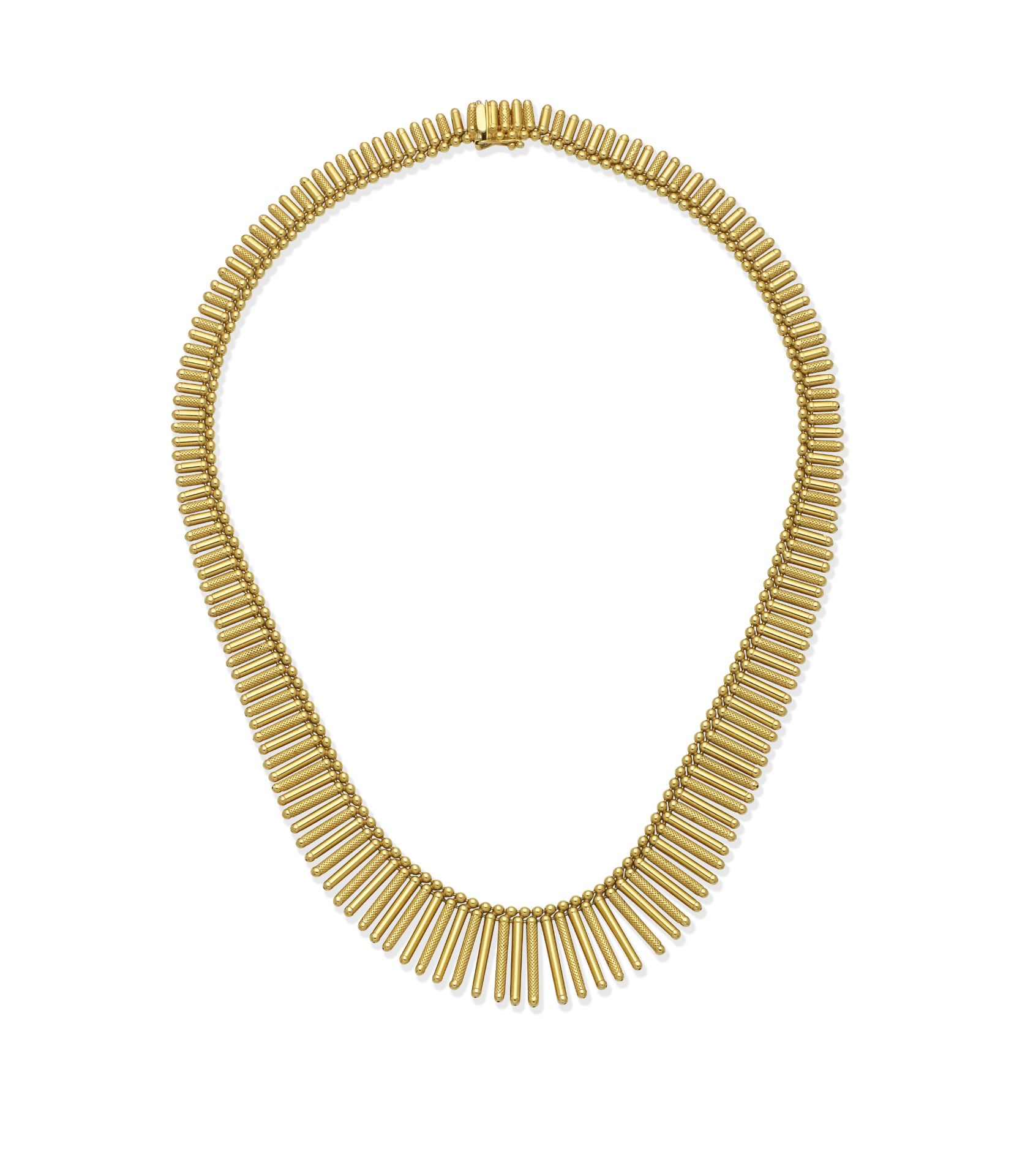 A gold fringe necklace