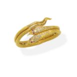 Diamond and ruby double headed serpent bangle