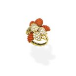 Coral and diamond dress ring, circa 1960