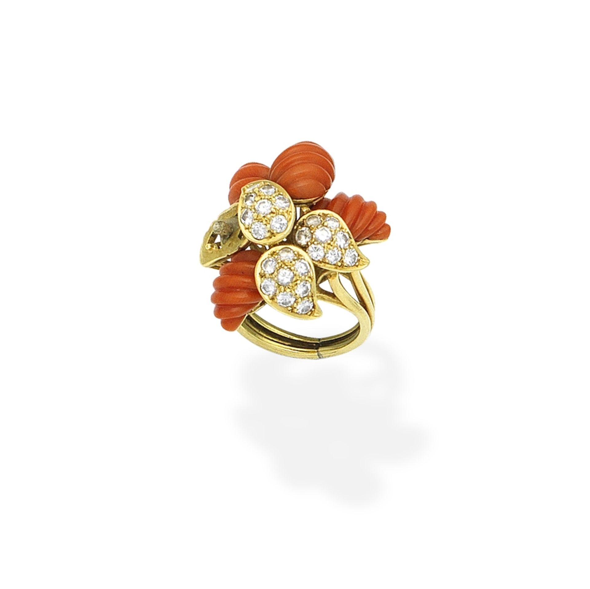 Coral and diamond dress ring, circa 1960