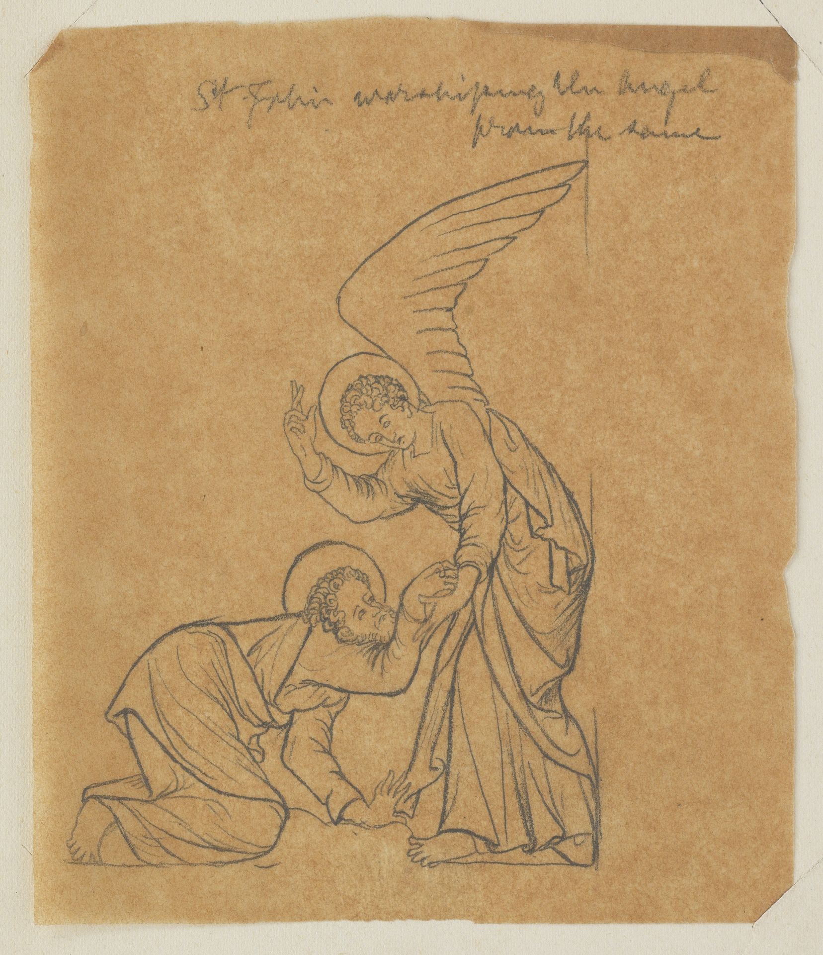 Phoebe Anna Traquair HRSA (1852-1936) 'St. John worshipping the angel' 12.6 x 11 cm. (4 15/16 x 4...