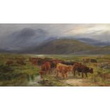 Louis Bosworth Hurt (1856-1929) Highland Cattle Watering 75 x 125.5cm (29 1/2 x 49 7/16in).