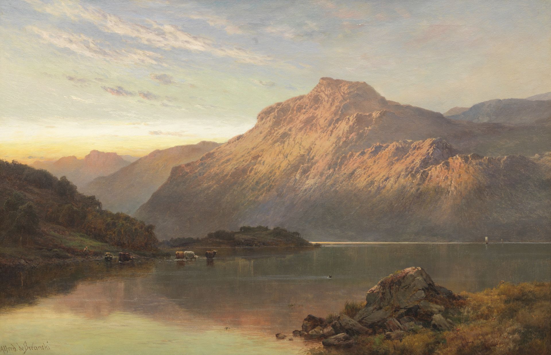 Alfred de Bréanski, RBA (British, 1852-1928) The Evening Glow, Luss 61.5 x 92 cm. (24 3/16 x 36 1...