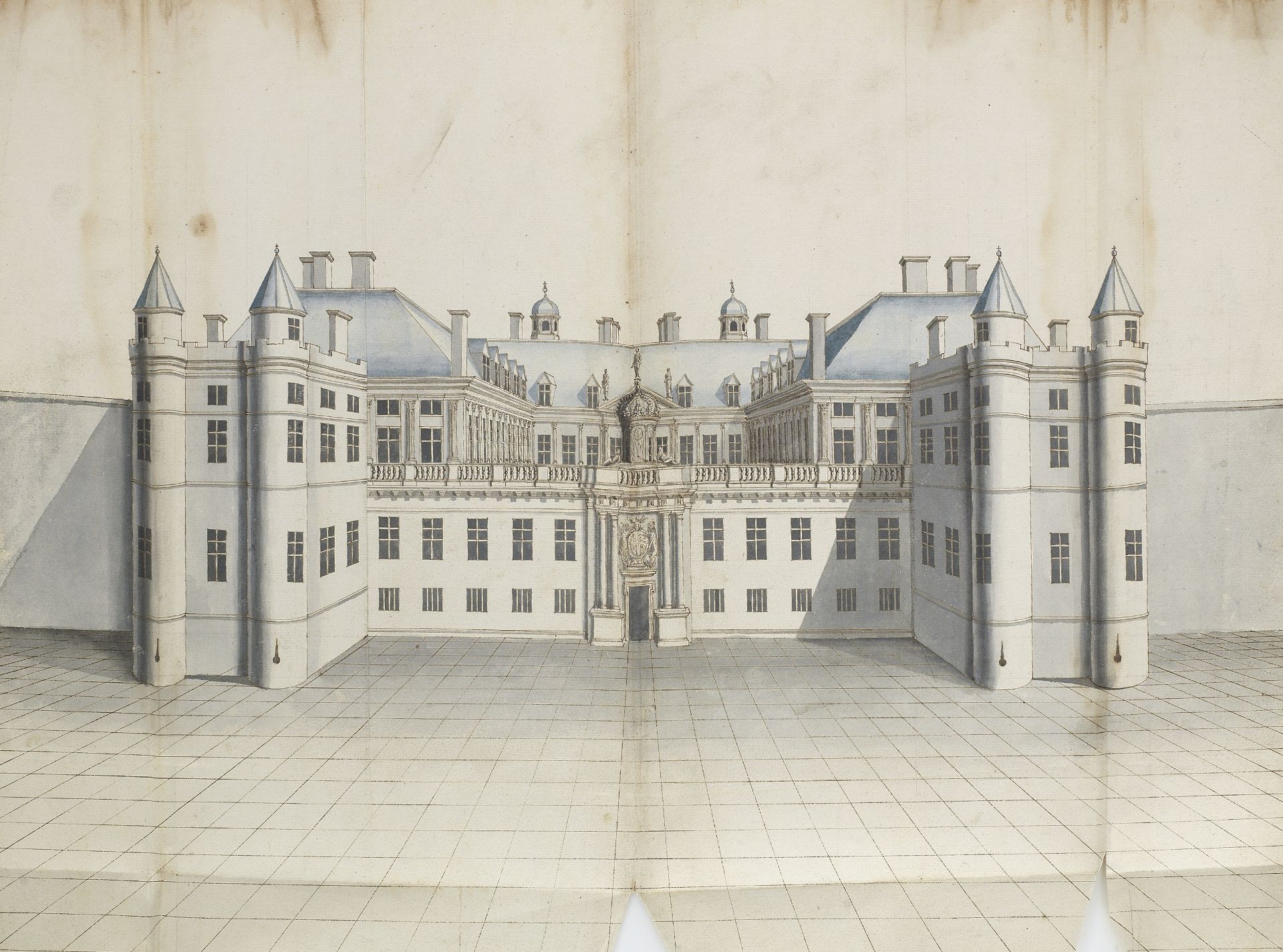 British School (17th Century) Presentation drawing of the west front of Holyroodhouse 42.5 x 66 c...