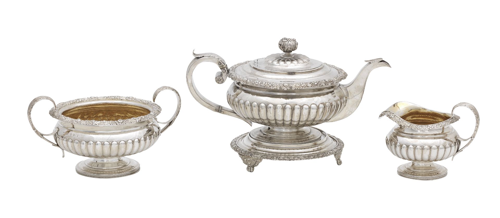 A George IV silver tea service by J McKay, Edinburgh, 1817-19,