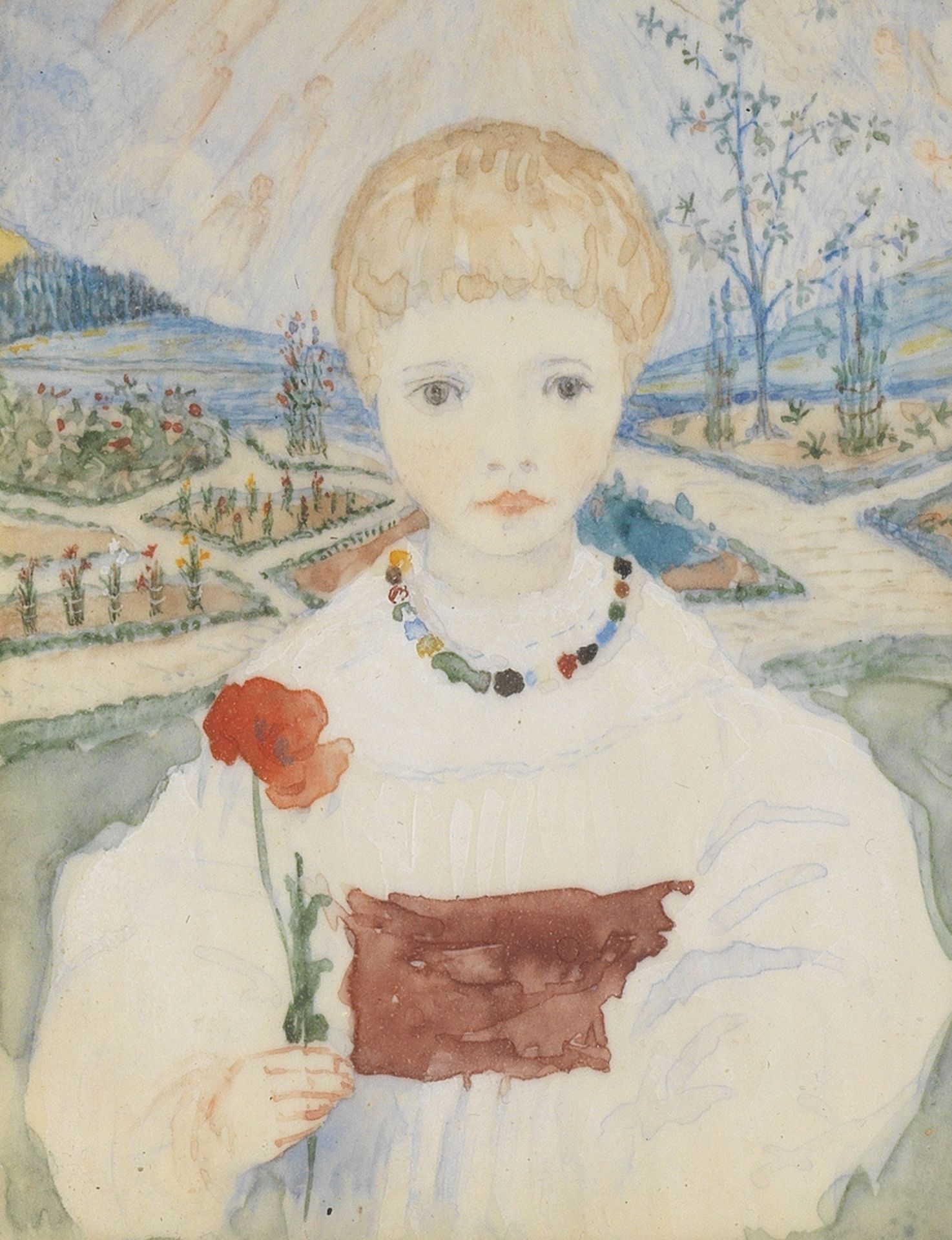 Phoebe Anna Traquair HRSA (1852-1936) Portrait miniature of Hilda Traquair, age five years 8.5 x ...