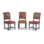 Of Taymouth Castle Interest: A set of three 19th century ebonised dining chairs