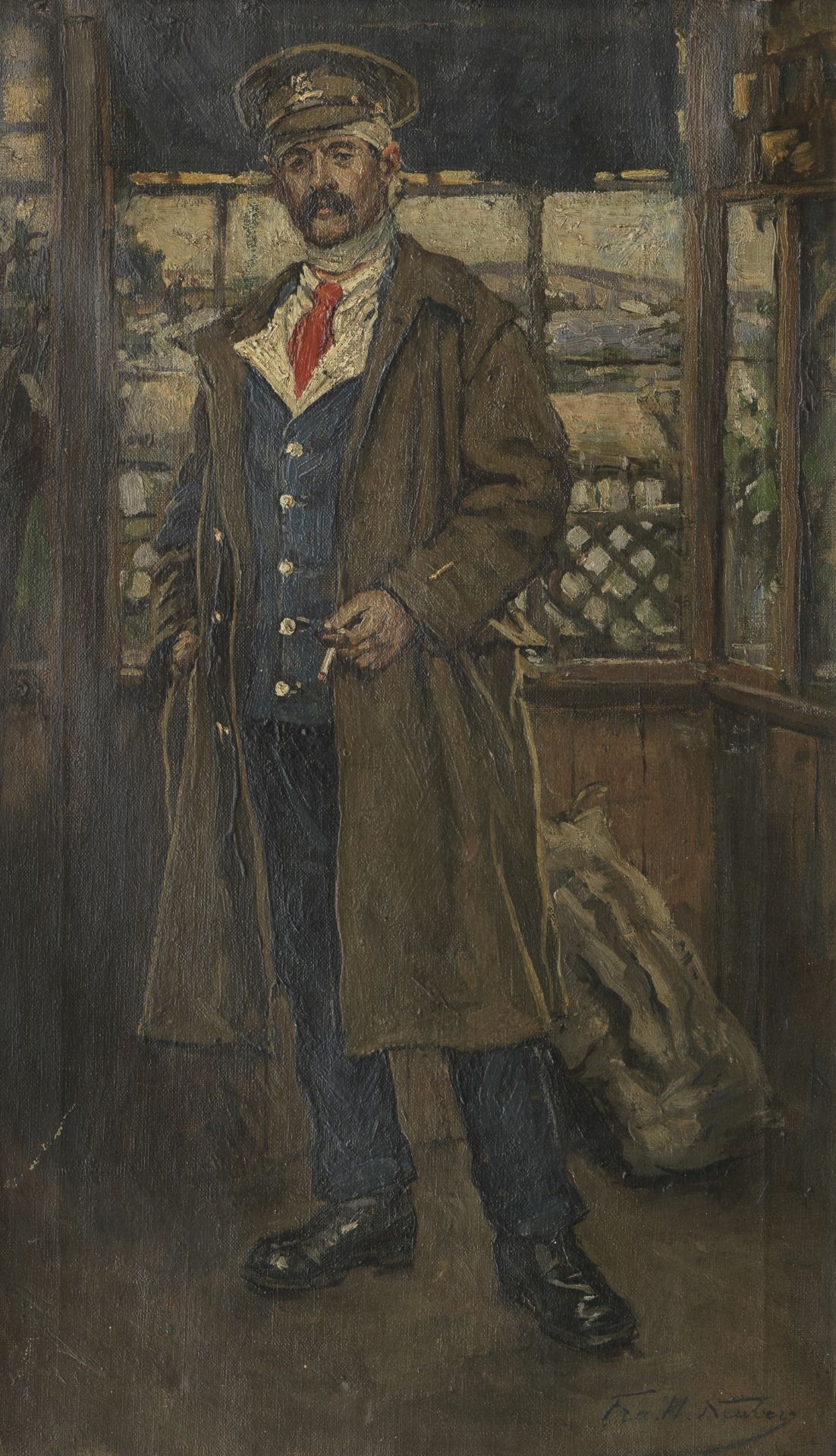 Francis Henry Newbery (British, 1885-1946) Portrait of a WWI soldier in hospital blues uniform 63...