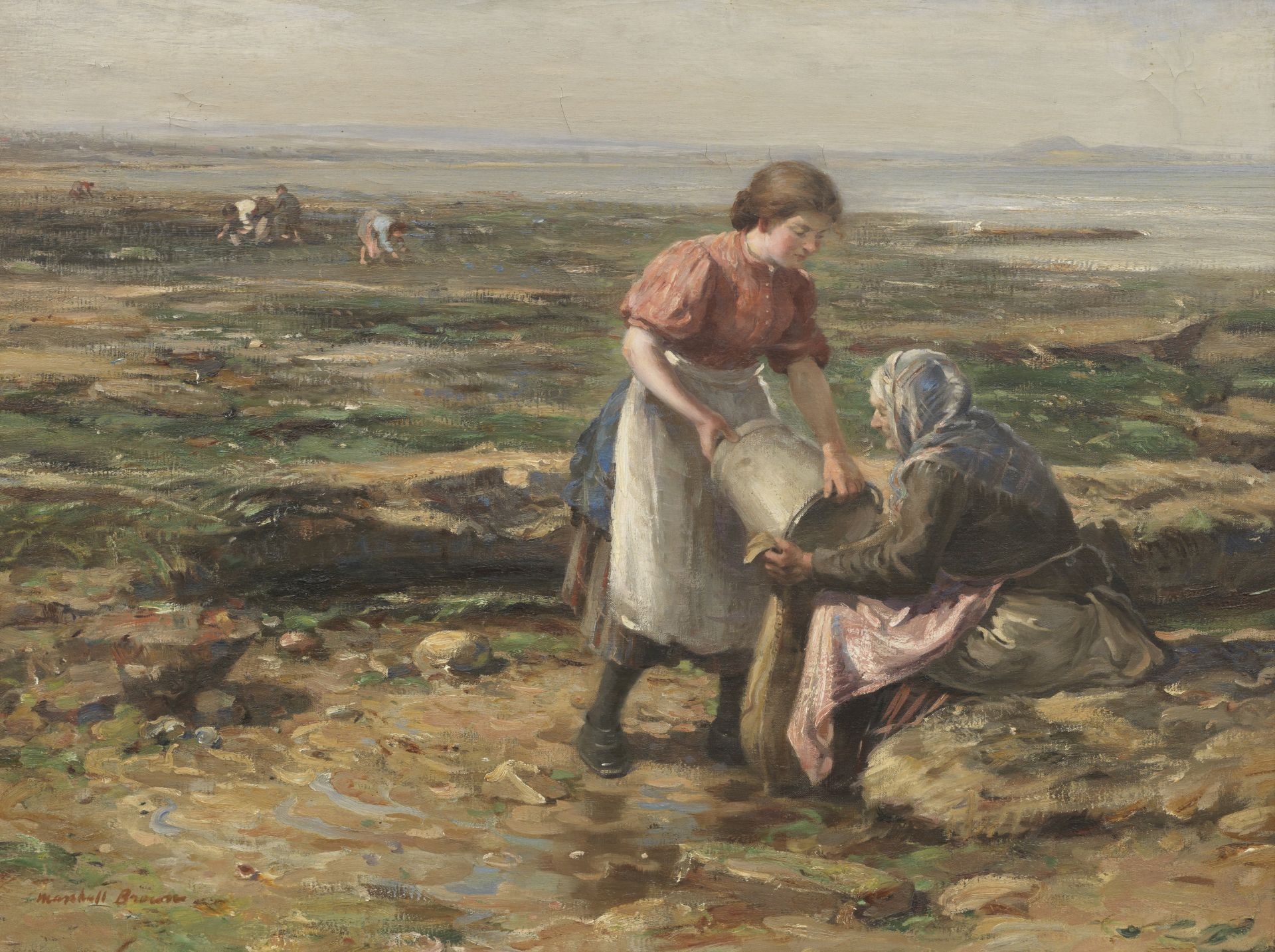 William Marshall Brown RSA RSW (British, 1863-1936) Gathering Mussels 70 x 90 cm. (27 9/16 x 35 7...