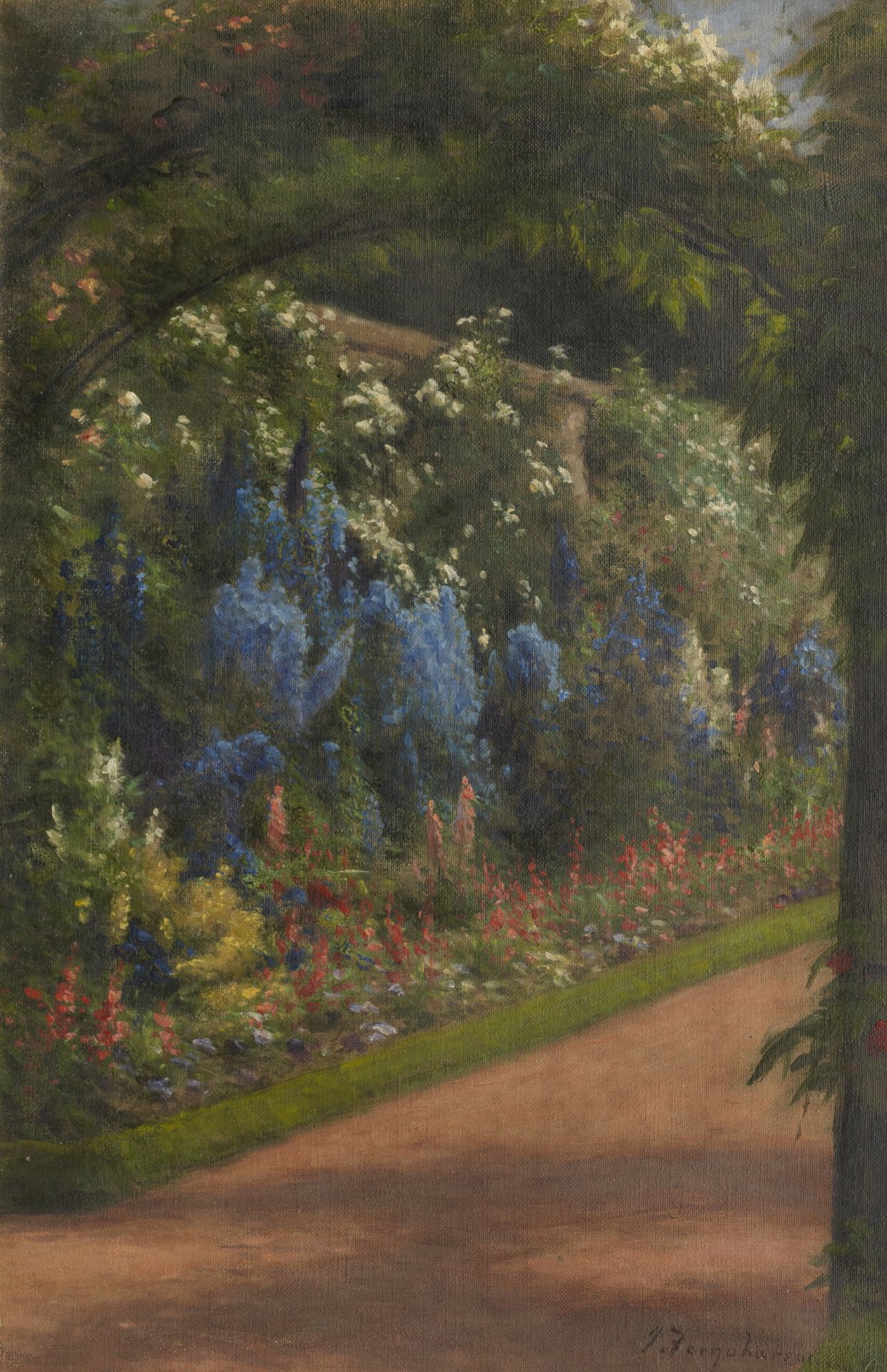 Joseph Farquharson RA (British, 1846-1935) Delphiniums 46 x 30.5 cm. (18 1/8 x 12 in.)