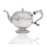 A George II silver bullet-shaped teapot by James Ker with assay master's mark for Edward Lothian,...