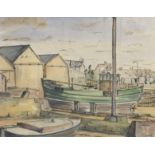 John Bellany C.B.E., R.A., H.R.S.A., L.L.D.(Lon) (British, 1942-2013) Boatyard, Cockenzie 27 x 35...