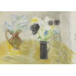Dame Elizabeth Blackadder OBE RA RSA RSW RGI DLitt (British, born 1931) Two jugs of flowers 56 x ...