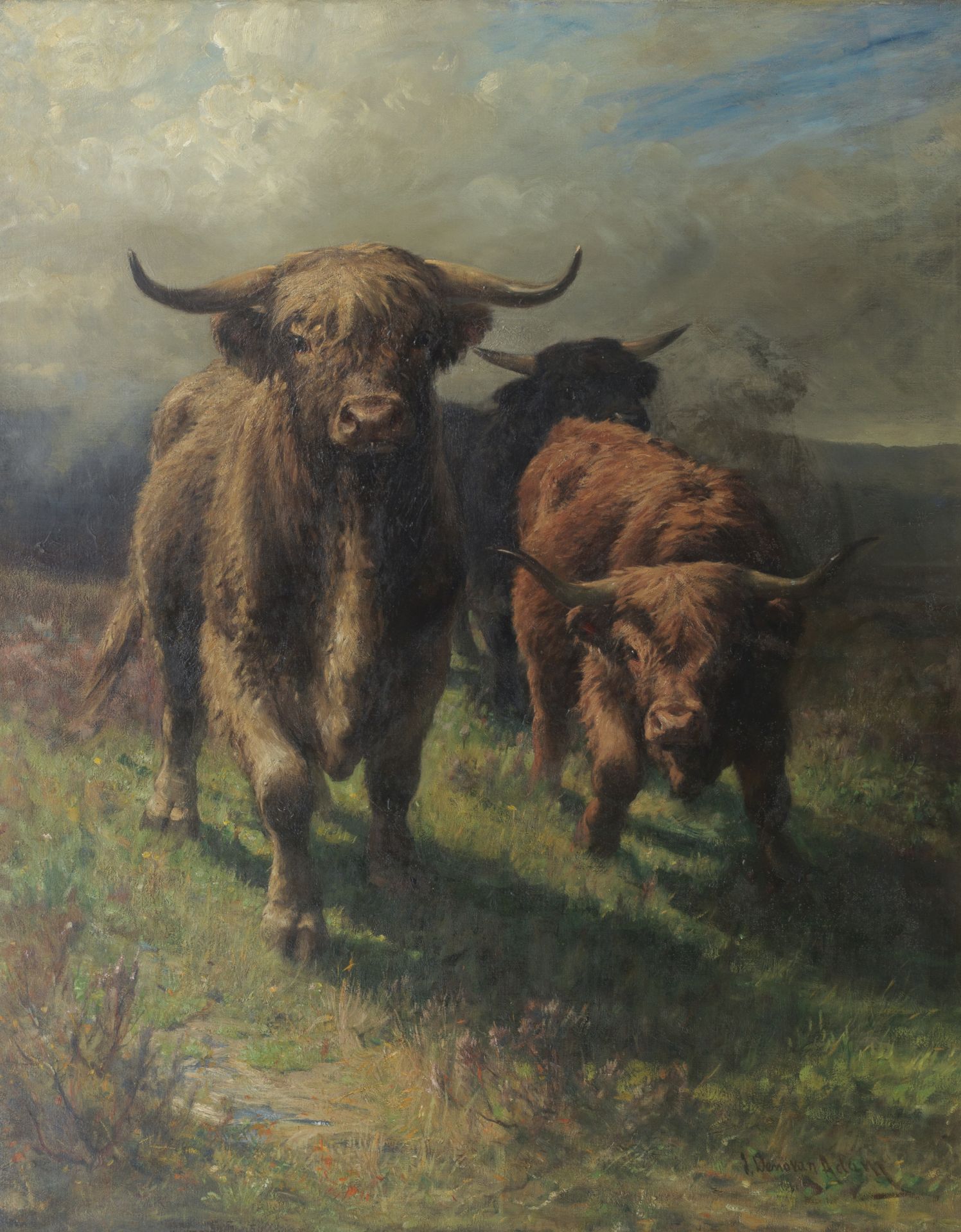 Joseph Denovan Adam Jnr (British, active 1900-1931) Highland Cattle 126 x 98 cm. (49 5/8 x 38 9/1...