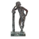 Vincent Butler RSA (British, born 1933) a bronze sculpture of a Boy leaning on a pillar
