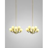PAAVO TYNELL Pair of rare and monumental eight-armed ceiling lights, model no. 1382, from the Fi...