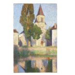 HENRI MARTIN (1860-1943) L'église de Labastide du Vert et son reflet au soleil couchant (Painted ...